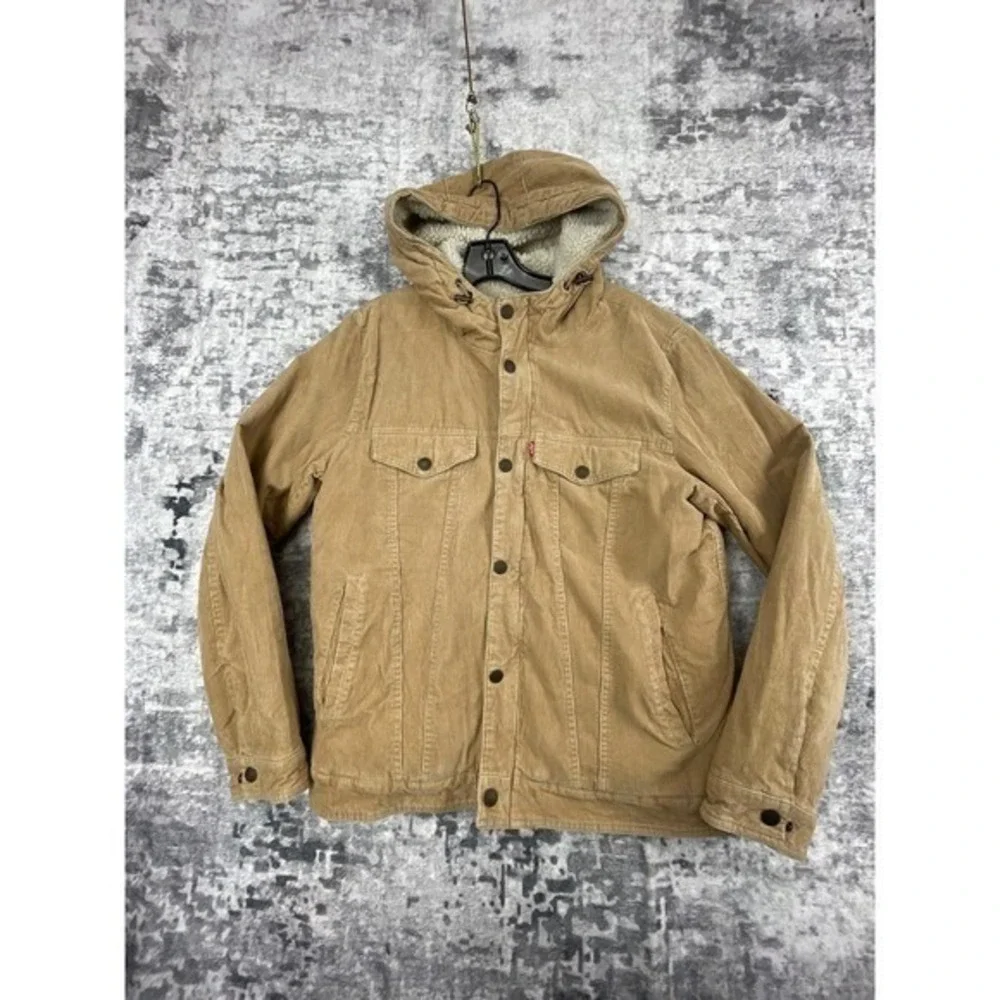 Levi Strauss Corduroy Sherpa Lined Hooded Trucker Jacket Tan Size‎ S